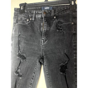 Aero Black Jeans Distressed Skinny Raw hem women's Size 6 aeropostale stretch